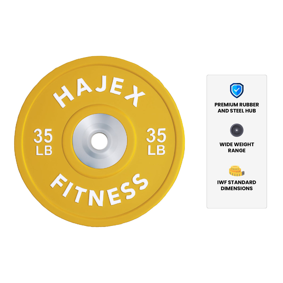Plaques de pare-chocs HAJEX Olympic Competition Steel Hub colorées - 15, 25, 35, 45, 55 LB