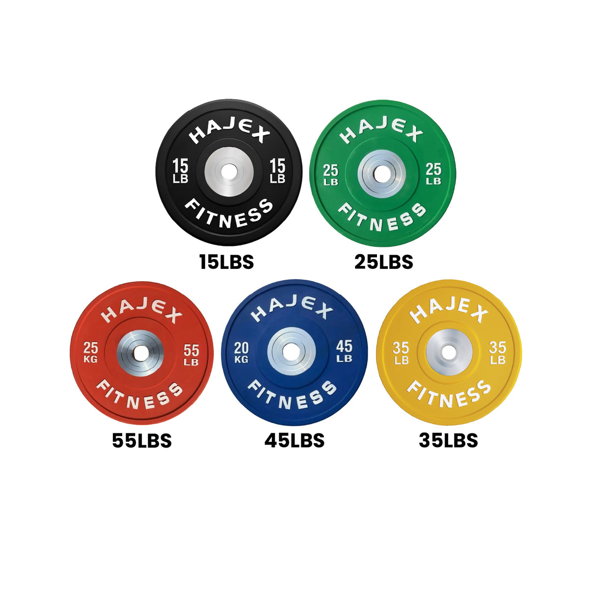 Plaques de pare-chocs HAJEX Olympic Competition Steel Hub colorées - 15, 25, 35, 45, 55 LB