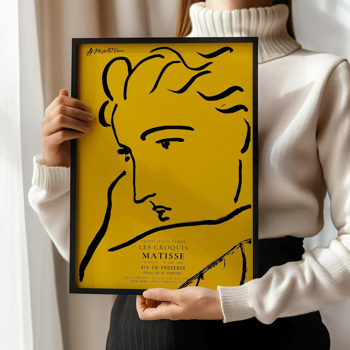 Henri Matisse Woman Profile Art Print: Yellow & Black Sketch, Giclee on Hahnemuhle Paper
