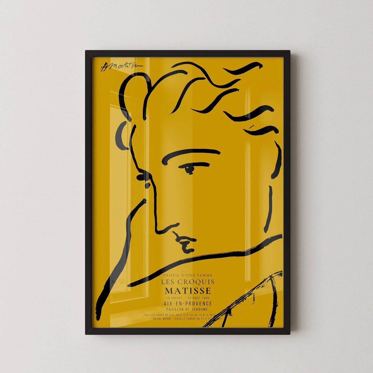 Henri Matisse Woman Profile Art Print: Yellow & Black Sketch, Giclee on Hahnemuhle Paper