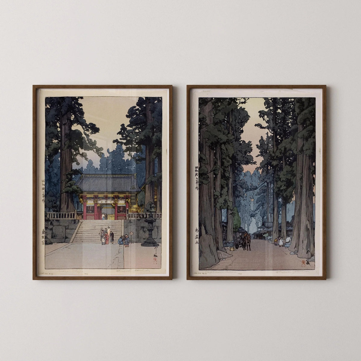 Ensemble d'estampes japonaises sur bois d'Hiroshi Yoshida : Sanctuaire Toshogu et Avenue des Cryptomérias