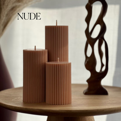 Lot de bougies pilier côtelées en cire de soja | Bougies décoratives non parfumées