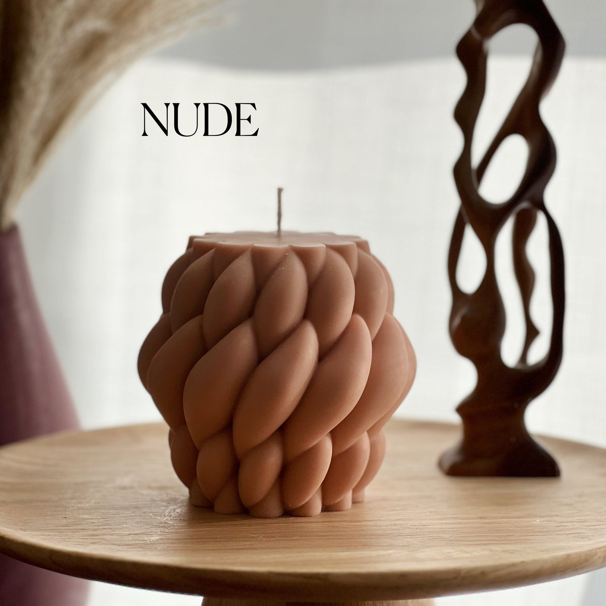 Grande bougie en tricot de soja : Décoration de table basse en corde torsadée