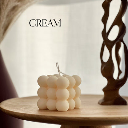 Bougie Cube Bulles : Pilier décoratif en cire de soja, fait main