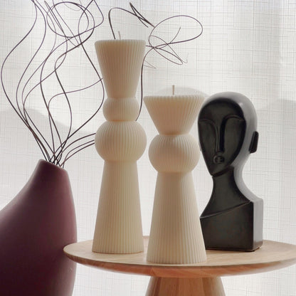 Ensemble de bougies piliers d'échecs en cire de soja | Bougies décoratives côtelées