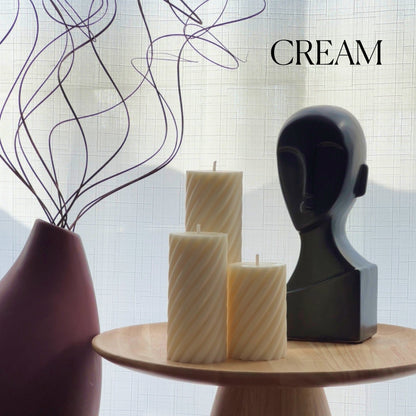 Soy Wax Ribbed Swirl Pillar Candle Set | Unscented Decorative Candles