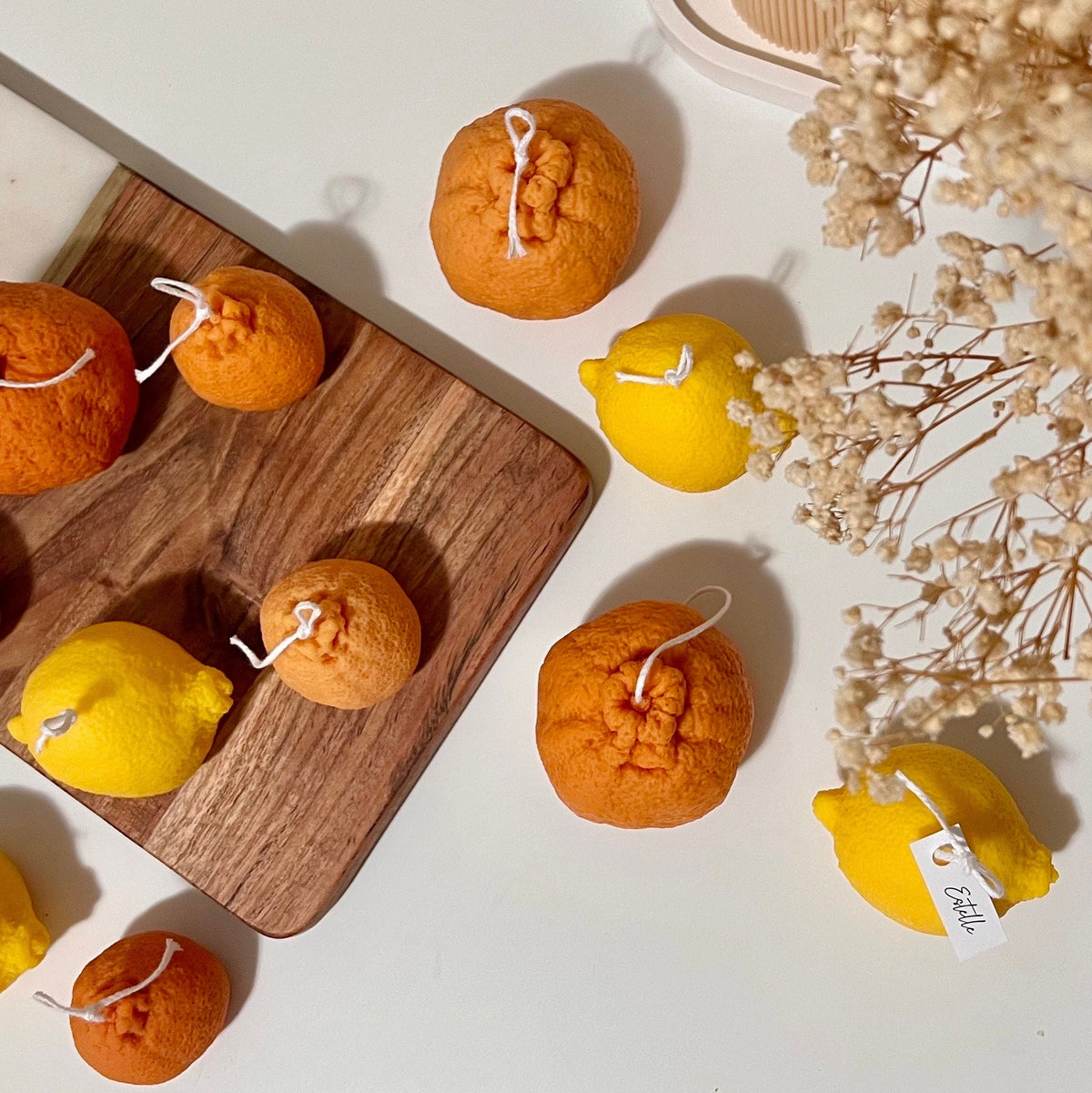 Lot de bougies en forme d'orange : Cire de soja végétalienne Décoration minimaliste