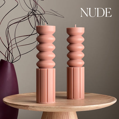 Grande Bougie Pilier en Cire de Soja | Ondulée, Non Parfumée, Décoration d'Intérieur