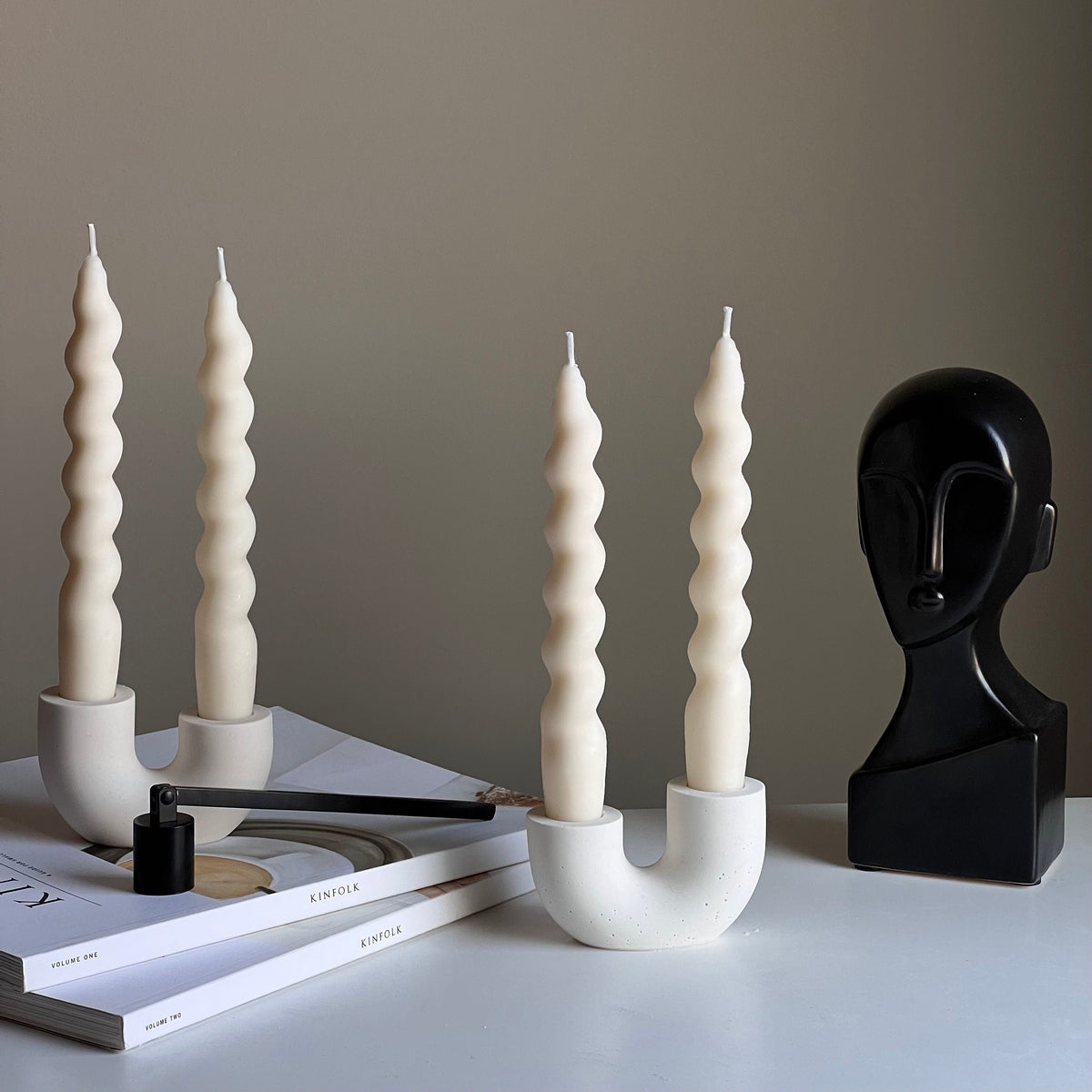 Bougeoir double en Jesmonite | Décoration de table de mariage moderne