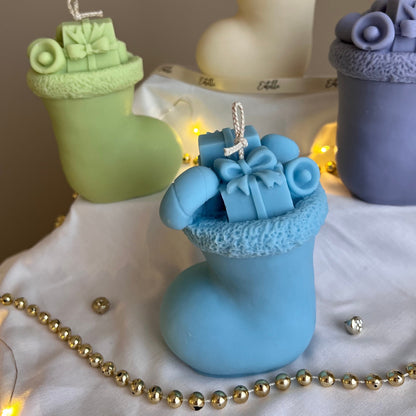 Grande bougie de Noël en forme de chaussette : Décoration festive en cire de soja coulée à la main