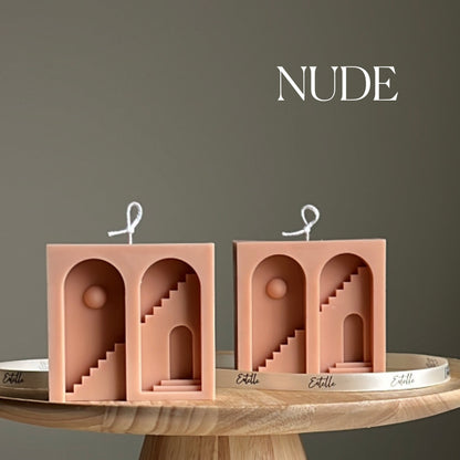 Bougie de soja Santorin : Pilier sculptural, décoration d'intérieur minimaliste