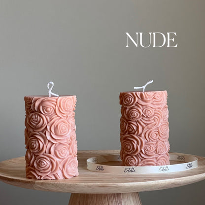 Bougie pilier rose en cire de soja faite main | Bougie décorative sans parfum