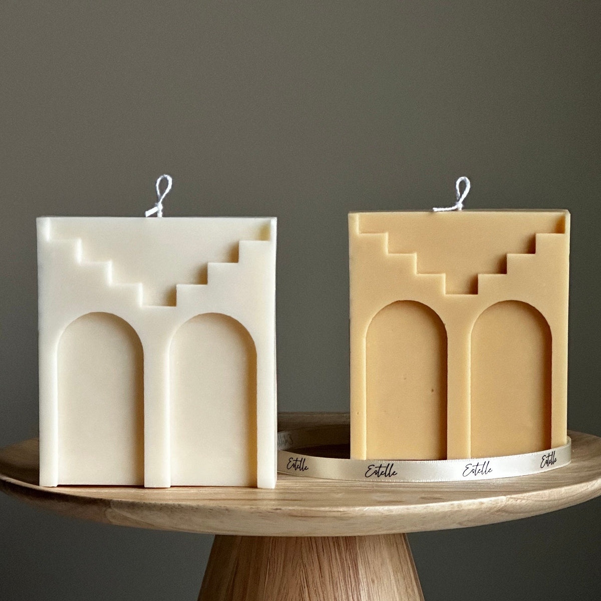 Bougie double arche en cire de soja : bougie décorative artisanale sans parfum