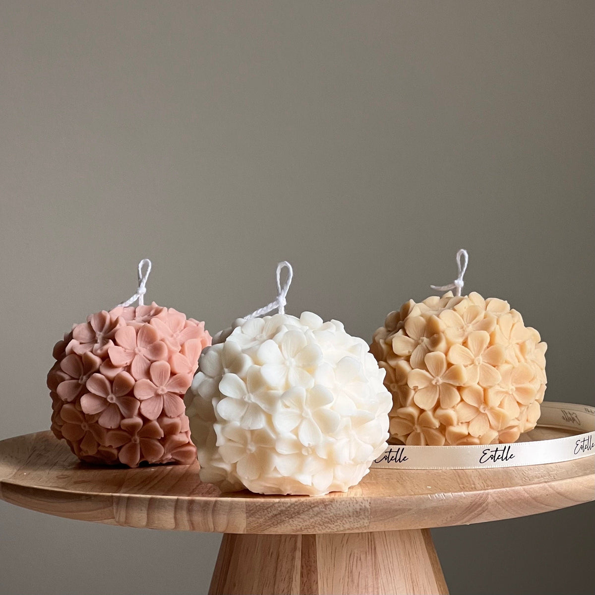 Bougie au soja faite à la main Fleur d'Hortensia | Décoration florale pour la maison