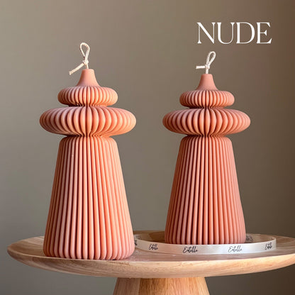 Grande bougie pilier côtelée en cire de soja | Décoration sculpturale pour la maison