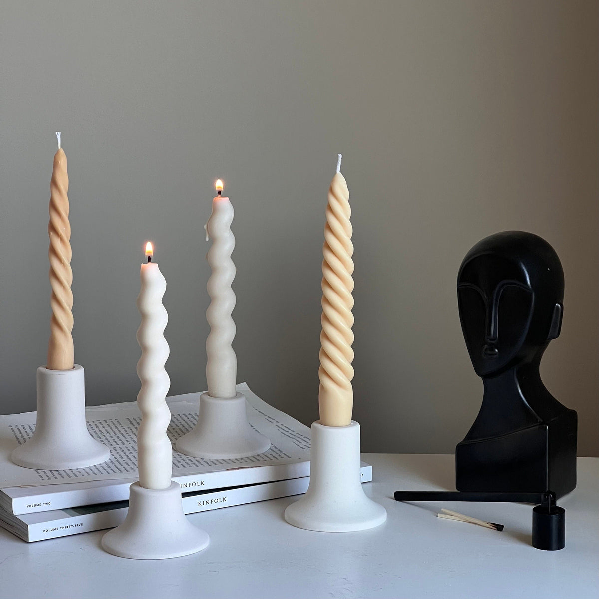 Bougeoir rond en jésmonite : Décoration de table minimaliste