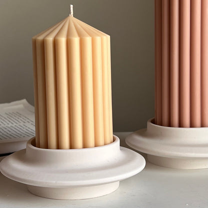 Bougeoir Pilier Rond en Jesmonite Fait Main : Décoration de Mariage Minimaliste