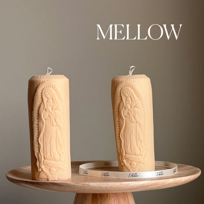 Bougie Pilier Vierge Marie en Soja : Bougie Catholique Sculpturale