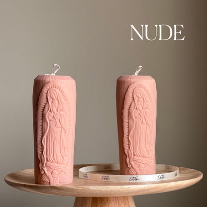 Bougie Pilier Vierge Marie en Soja : Bougie Catholique Sculpturale