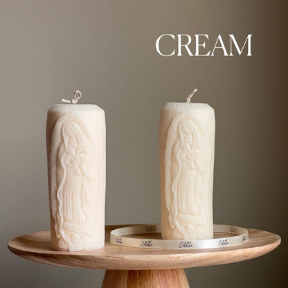 Bougie Pilier Vierge Marie en Soja : Bougie Catholique Sculpturale