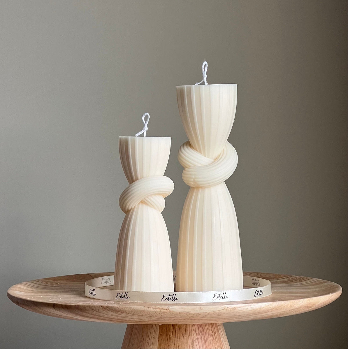 Lot de bougies pilier nouées : bougie en cire de soja côtelée, décoration d'intérieur