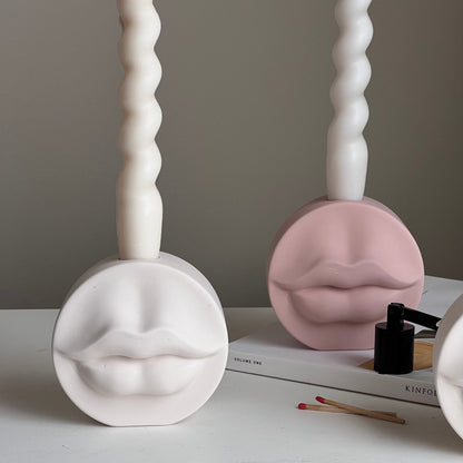Bougeoir Lèvres en Jesmonite : Décoration de mariage artisanale