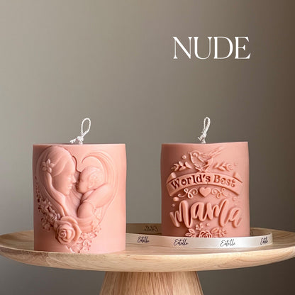 Bougie Maman en cire de soja | Bougie pilier sculpturale végétalienne