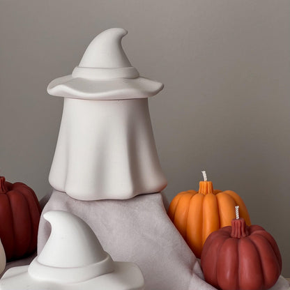 Bougie au soja Bocal fantôme : Récipient en jesmonite fait main, Senteur d'automne