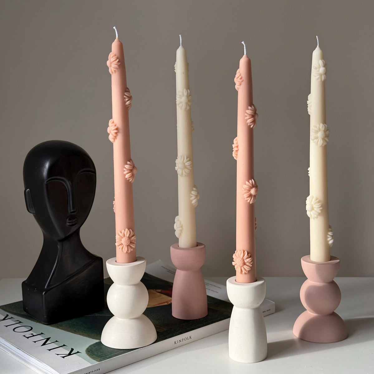Handmade Flower Soy Wax Taper Candle: Decorative Dinner Candle