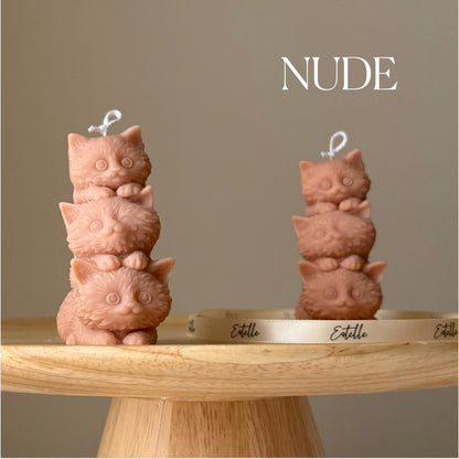 Bougie Sculpturale Petits Chatons : Décoration d'Intérieur Faite Main en Cire de Soja