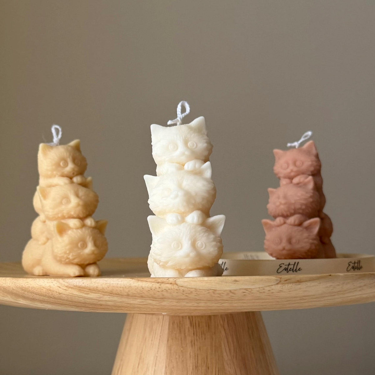 Bougie Sculpturale Petits Chatons : Décoration d'Intérieur Faite Main en Cire de Soja