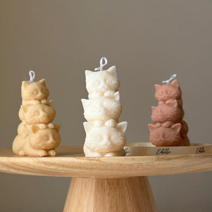 Bougie Sculpturale Petits Chatons : Décoration d'Intérieur Faite Main en Cire de Soja