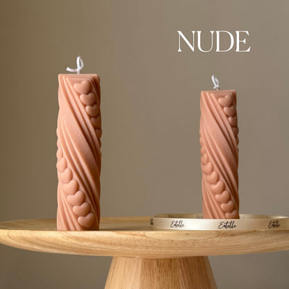 Bougie Pilier en Cire de Soja Cœurs Miniatures : Décor Sculptural Fait Main