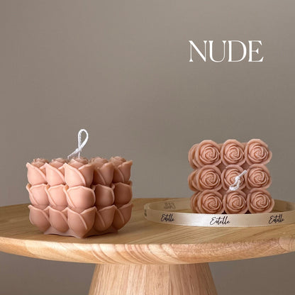 Bougie Cube Rose Faite à la Main | Décoration en Soja