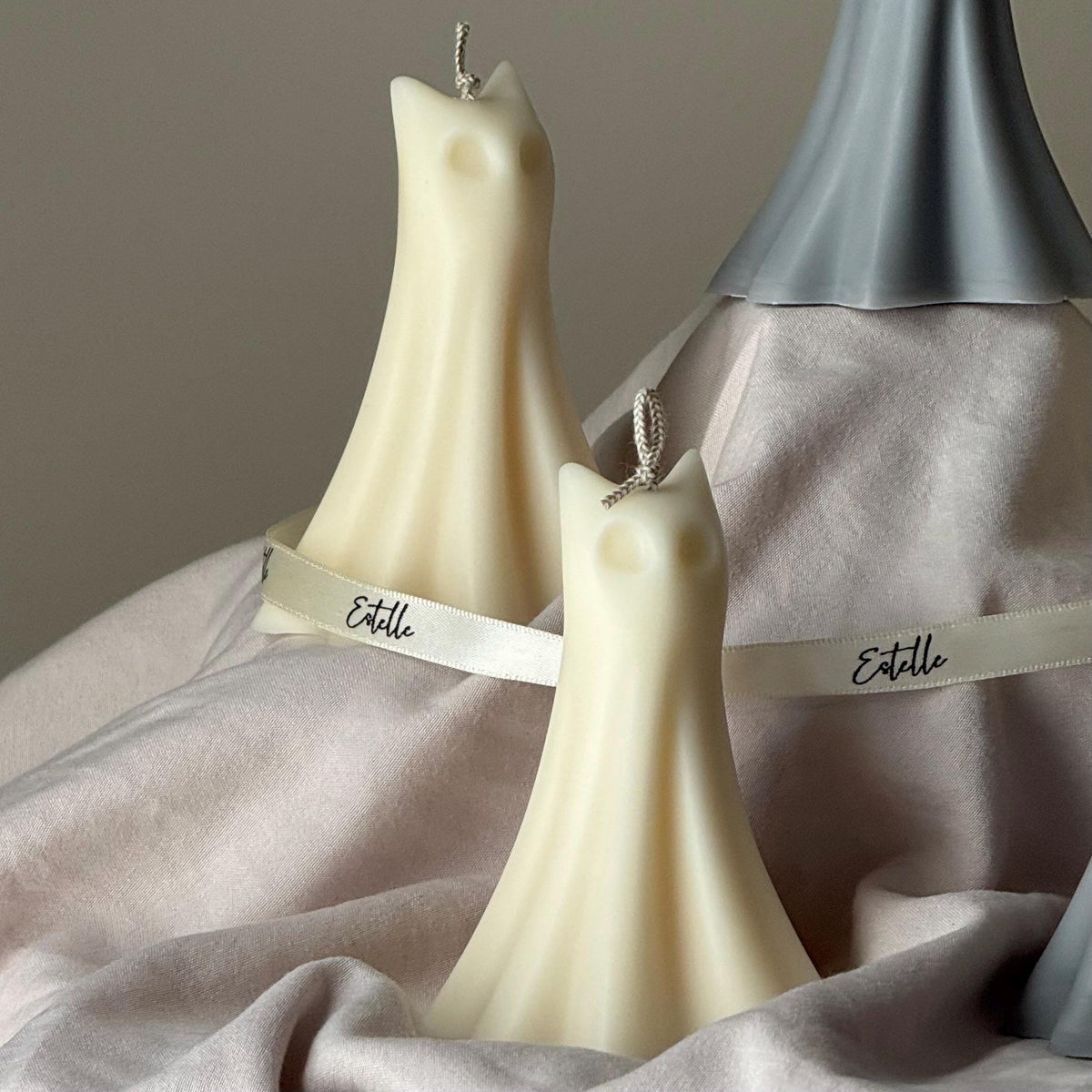 Bougie Fantôme de Chat Faite Main : Décoration d'Halloween Effrayante, Cire de Soja
