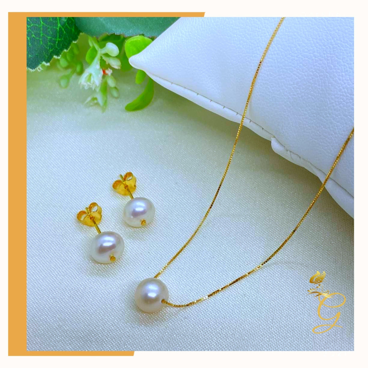 Parure Collier (45 cm) et Boucles d'Oreilles Perles Blanches en Or Véritable 18 carats