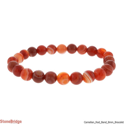 Carnelian Red Banded Round Bracelet - 8mm