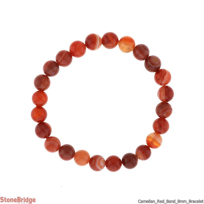 Carnelian Red Banded Round Bracelet - 8mm