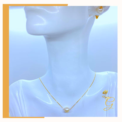 Parure Collier (45 cm) et Boucles d'Oreilles Perles Blanches en Or Véritable 18 carats