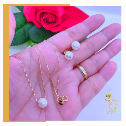 Parure Collier (45 cm) et Boucles d'Oreilles Perles Blanches en Or Véritable 18 carats
