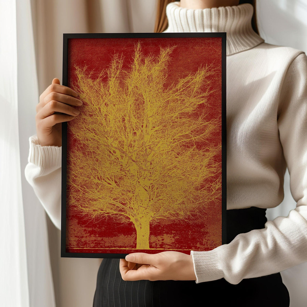 Joichi Hoshi Gold Tree Print: Vintage Japanese Woodblock Art