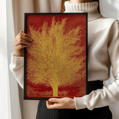 Joichi Hoshi Gold Tree Print: Vintage Japanese Woodblock Art