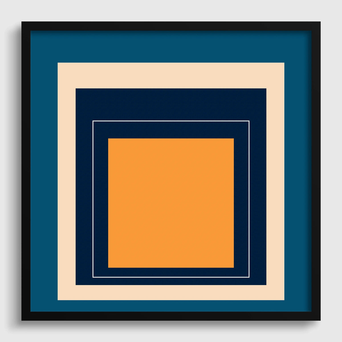 Impression Giclée « Métro » inspirée de Josef Albers : Art moderne du milieu du siècle, hommage au carré bleu et orange