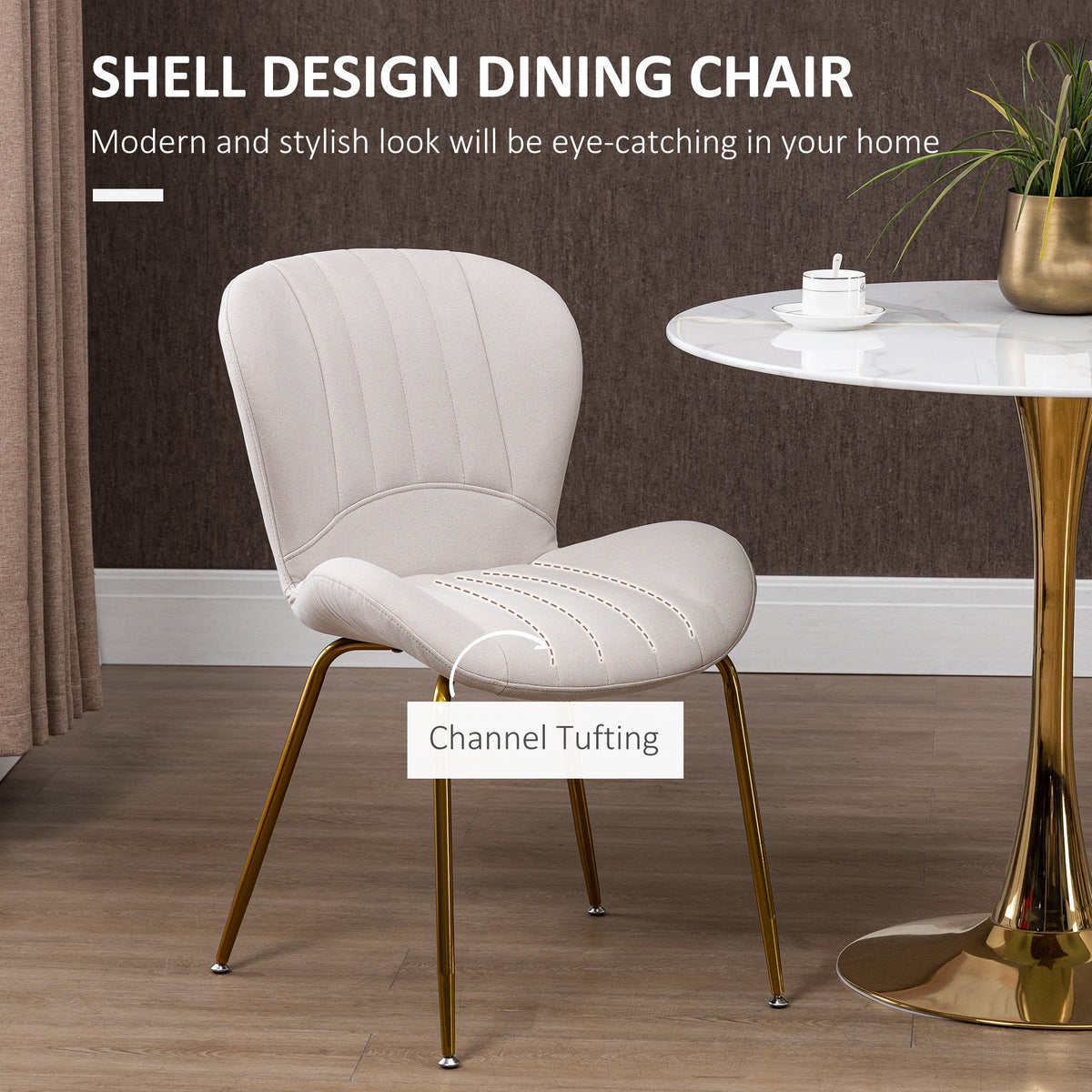 Lux Modern Dining Chairs with Cushioned Backrest-Set of 2-Cream White