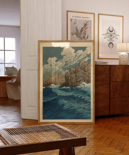 Estampe japonaise de paysage marin de Kawase Hasui : Hachinohe Same, Shin-Hanga, Giclée