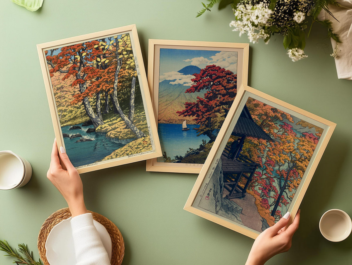 Kawase Hasui Japanese Autumn Landscape Print Set: Lake Chuzenji & Furukoda Falls