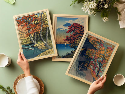 Kawase Hasui Japanese Autumn Landscape Print Set: Lake Chuzenji & Furukoda Falls