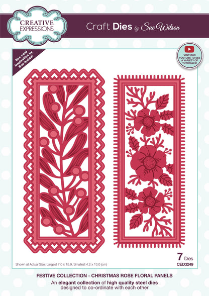 Matrices de découpe Creative Expressions Sue Wilson Festive Christmas Rose Floral Panels