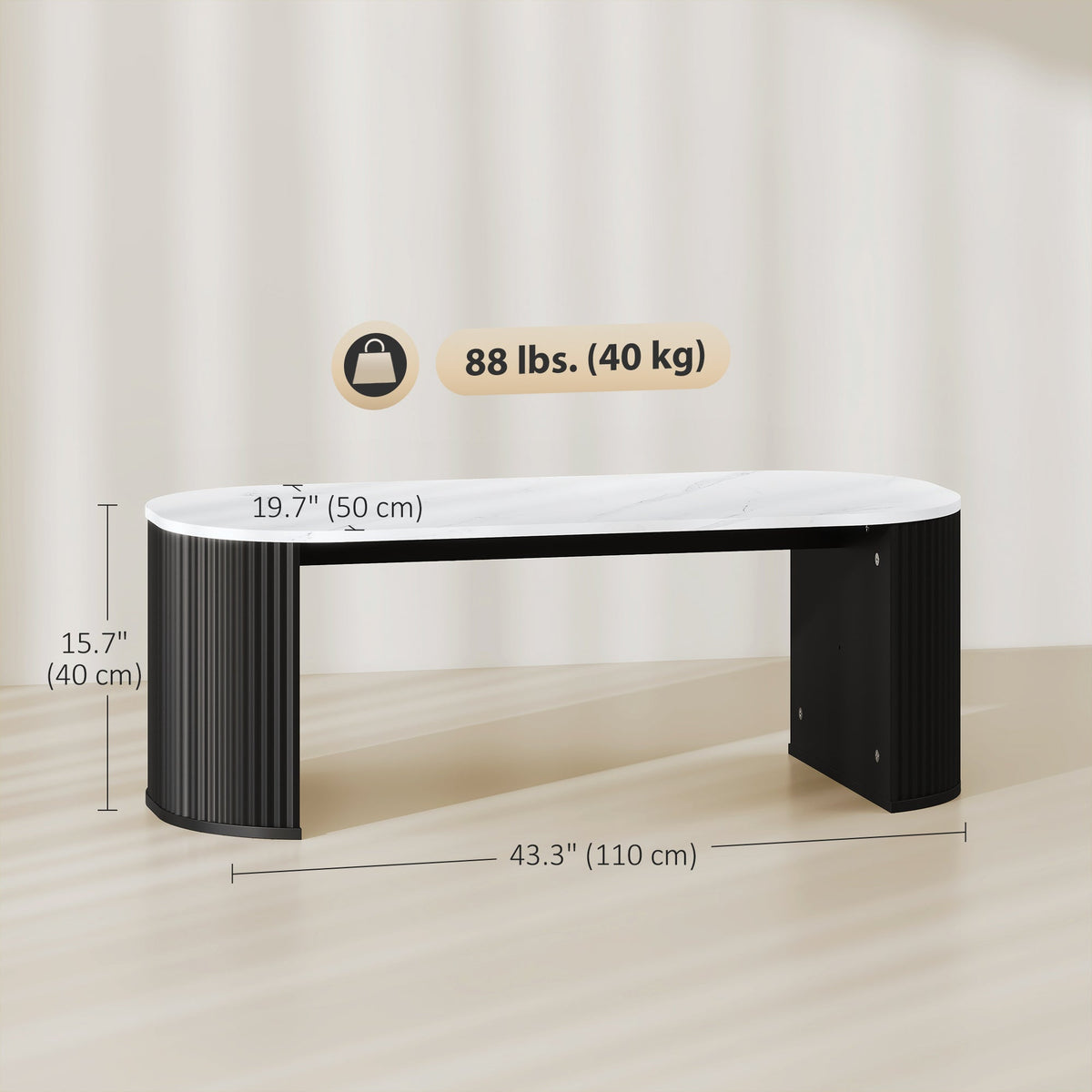 Table basse Cameron moderne en similicuir marbre - Noir