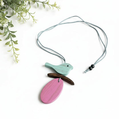 Wooden Bird on Branch Necklace